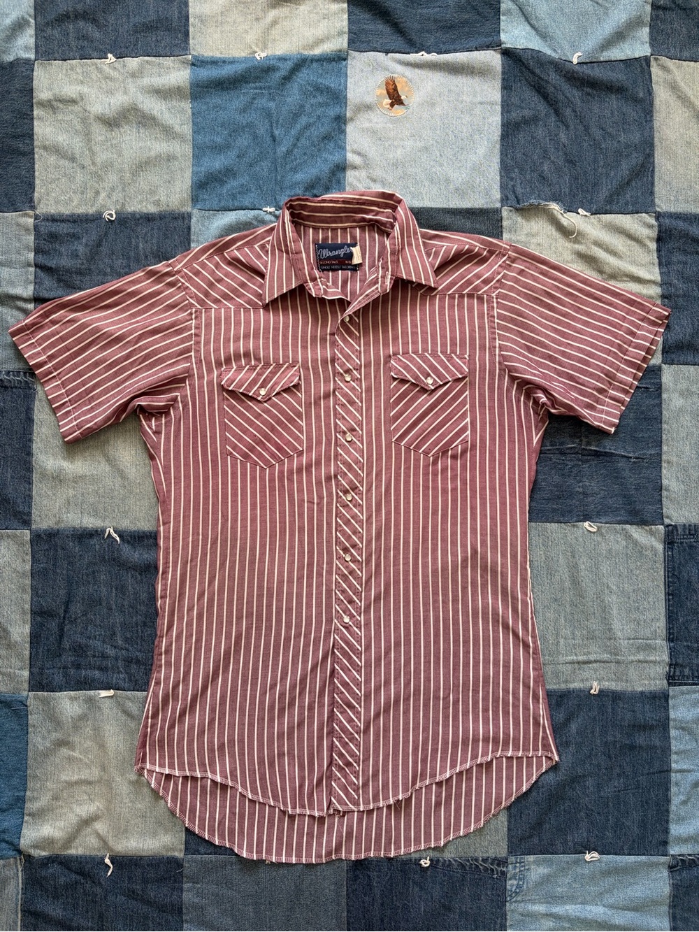 Wrangler Vintage Western Pearl Snap Red White Stripe Button Up Shirt USA 16 1/2